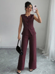 Casual Striped Short Style Lapel Suit Straight-leg Pants Suit - kinko