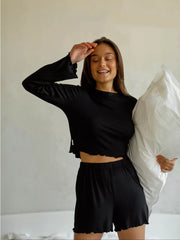 Long Sleeve Shorts Modal Autumn And Winter Round Neck Two-piece Homewear - kinko