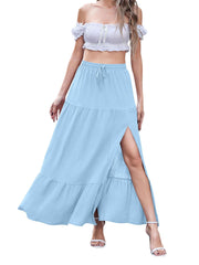 Women's Bohemian Solid Color Side Slit Skirt - kinko