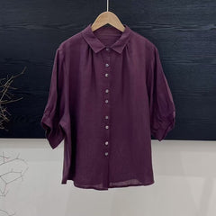 Artistic Versatile Breathable Solid Color Linen Women's Shirt - kinko
