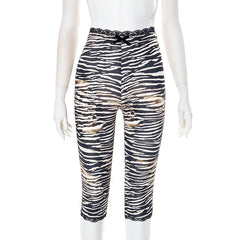Sexy Lace Leopard Print Cropped Tight Straight-leg Pants - kinko