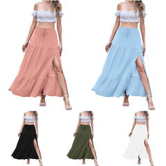 Women's Bohemian Solid Color Side Slit Skirt - kinko