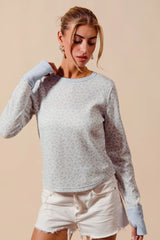 SO ME Textued Floral Knit Top with Contrast Cuffs - kinko