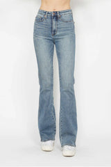 Judy Blue Full Size Tummy Control Back Embroidered Pocketed Bootcut Jeans Plus Size - kinko