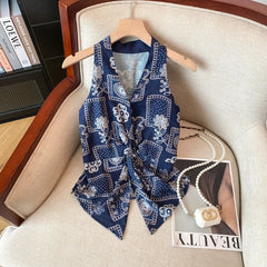 Red Sleeveless Floral Twist Sweet Spicy Waistcoat Top - kinko