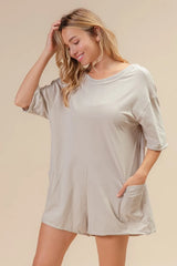 BiBi Short Sleeve Back Open Washed Romper - kinko