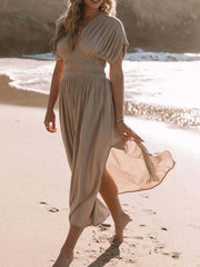 Full Size Deep V-Neck Maxi Dress with Side Slit Plus Size - kinko