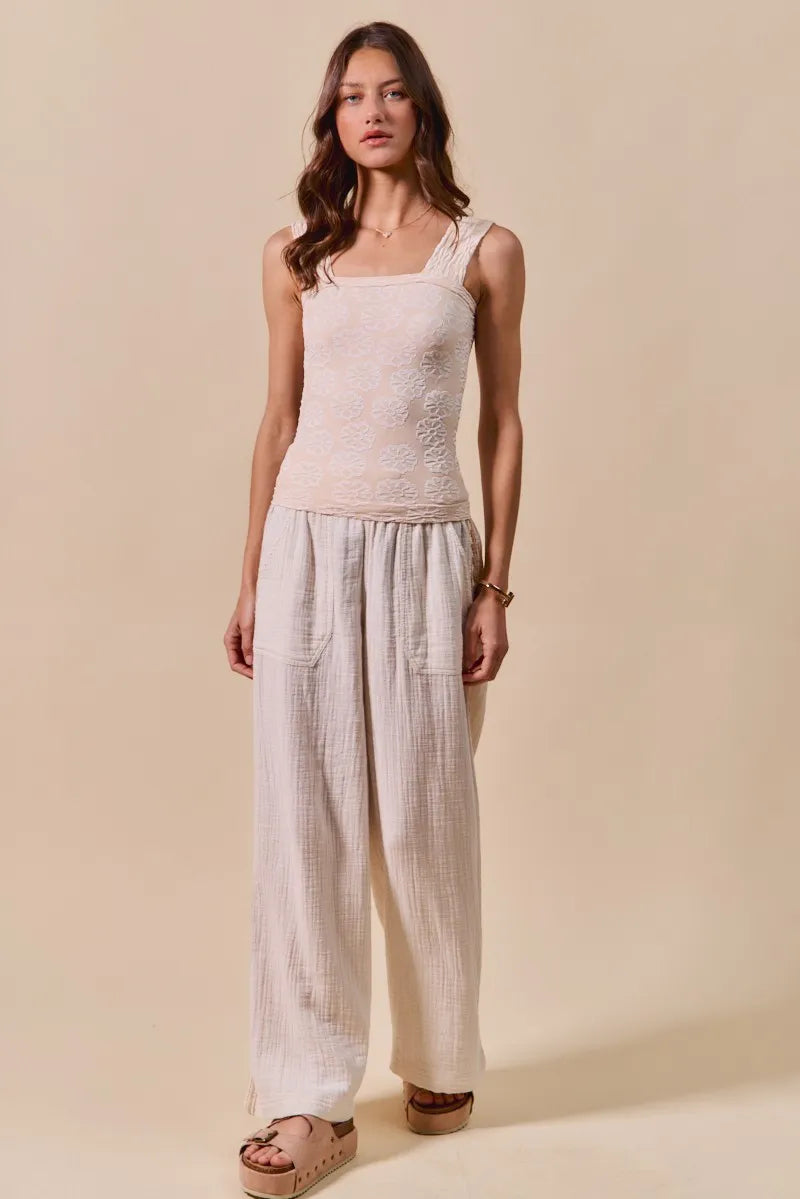 SO ME Two Tone Floral Seamless Tank Top - kinko