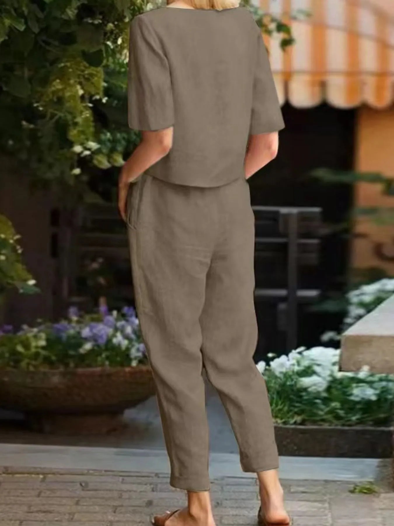 Full Size Round Neck Short Sleeve Top and Pants Set Plus Size - kinko