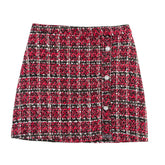 Women's Versatile Pearl Button Coarse Floral Plaid Half Skirt - kinko