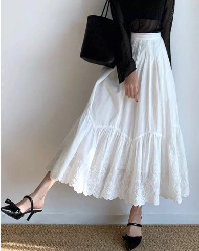 Women's French-style Embroidered White Skirt - kinko