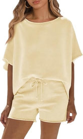 Fisoew Womens Summer 2 Piece Outfits Oversized Casual Short Sleeve Tops And High Waisted Shorts Workout Lounge Short Sets - kinko