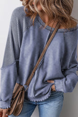 Exposed Seam Long Sleeve Sweatshirt - kinko