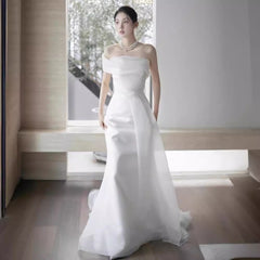 French Off-shoulder Light Wedding Dress Bride - kinko