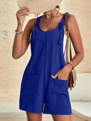 Full Size Knot Strap Romper with Pockets Plus Size - kinko