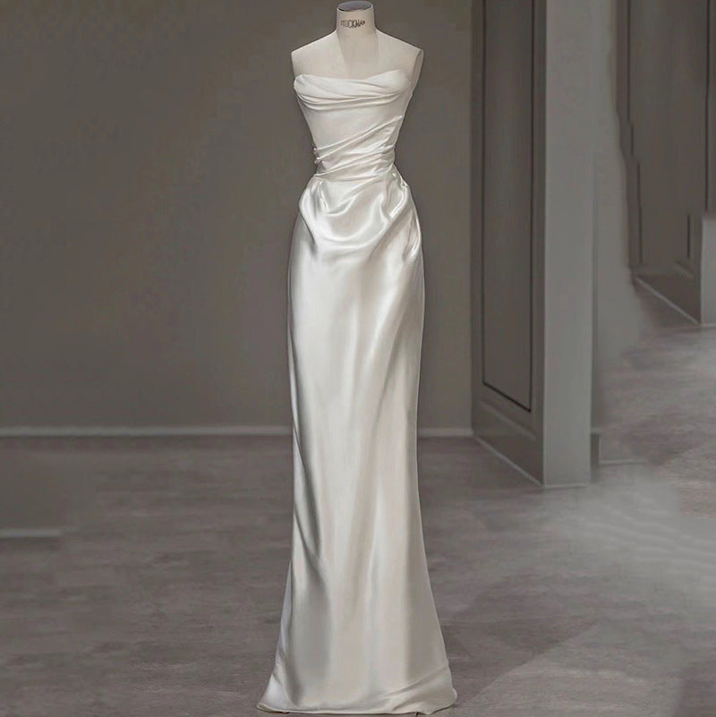 Satin Light Wedding Dress French White - kinko