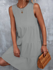Tiered Round Neck Sleeveless Mini Tank Dress - kinko