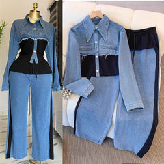 Two Pieces Stitching Suit Casual Suit Denim - kinko