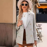 Women's Polyester Tweed Blazer With Fashion Casual Top Pockets - kinko