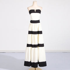 Tube Top Contrast Color Striped Bow Decoration Dress - kinko