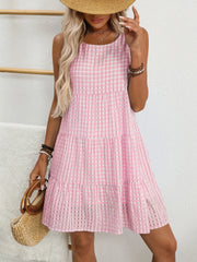Plaid Round Neck Sleeveless Mini Dress - kinko
