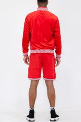 WEIV Men's Full Size Velour Zip Up Jacket and Shorts Set Plus Size - kinko