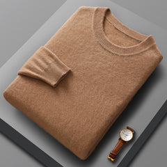 Fall Winter Men Wool Round Neck Solid Color Pullover Sweater Long Sleeve