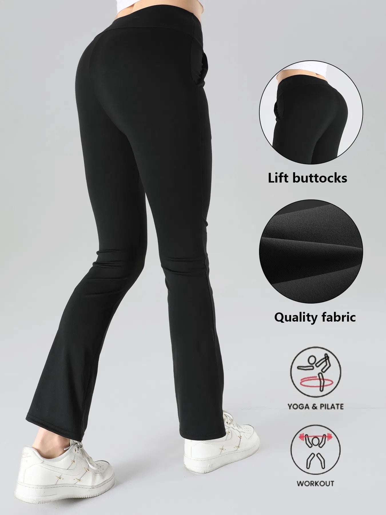 4pcs High-Waisted Flare Sharkskin Leggings Slim Fit, Lightweight & Sculpting Yoga Pants - kinko