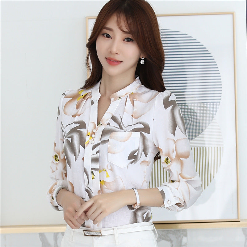 Women's Korean-style Long-sleeved Chiffon Shirt - kinko