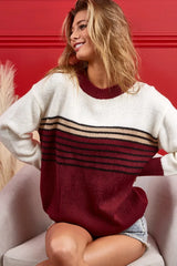 BiBi Color Block Sweater With Stripe Yoke - kinko