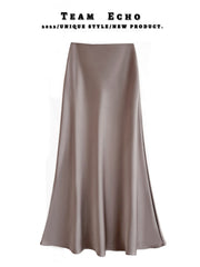 High Waist Slimming Mid-length Satin Acetate Silky Skirt - kinko