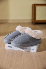 Faux Fur Round Toe Platform Slippers - kinko