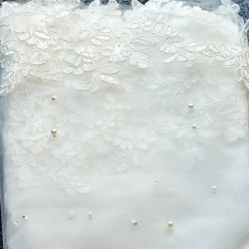 Exquisite Lace Black Veil Pearl Bridal Veil - kinko