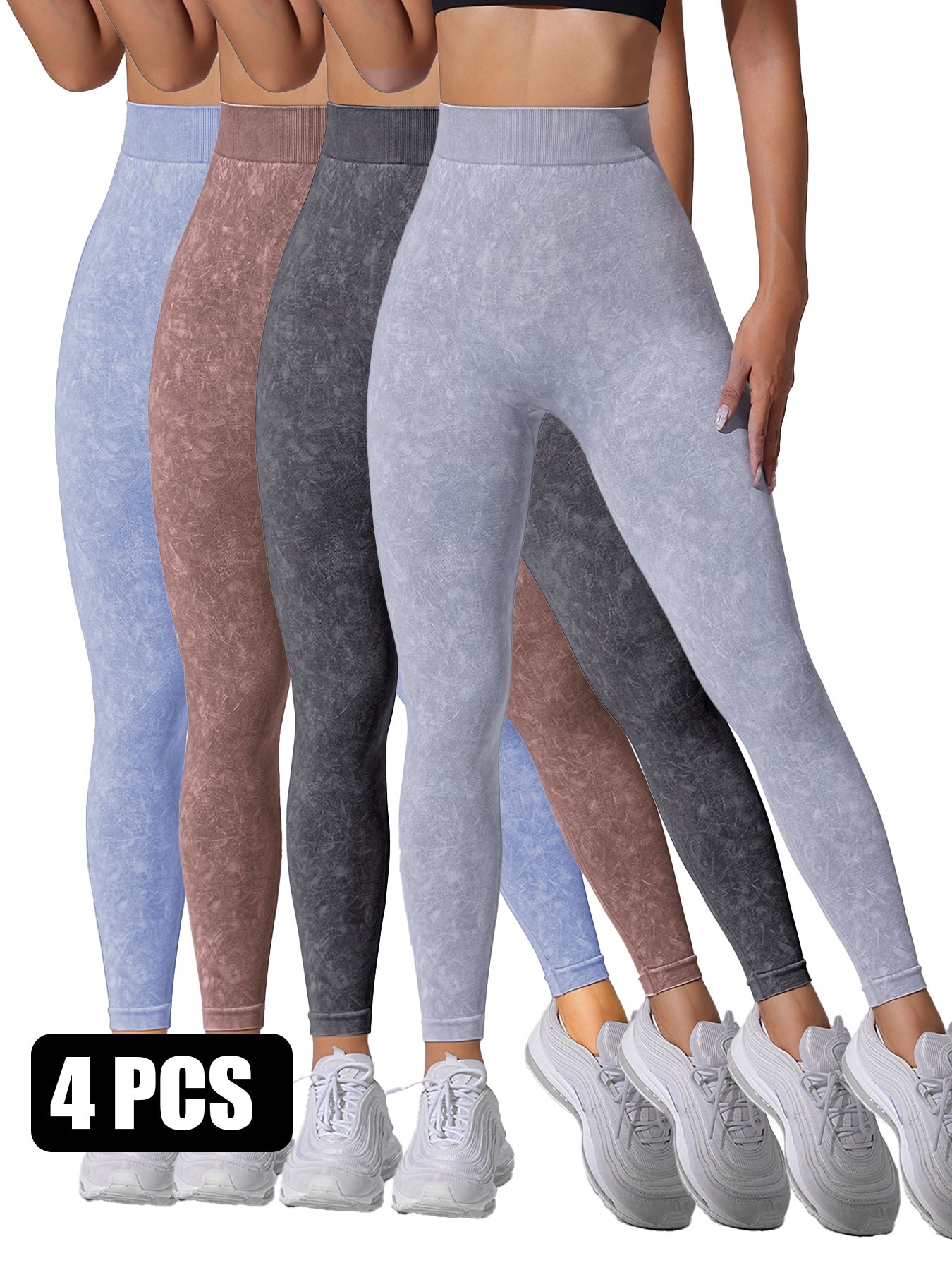 4PACK Sand-washed Seamless Yoga Pants - kinko