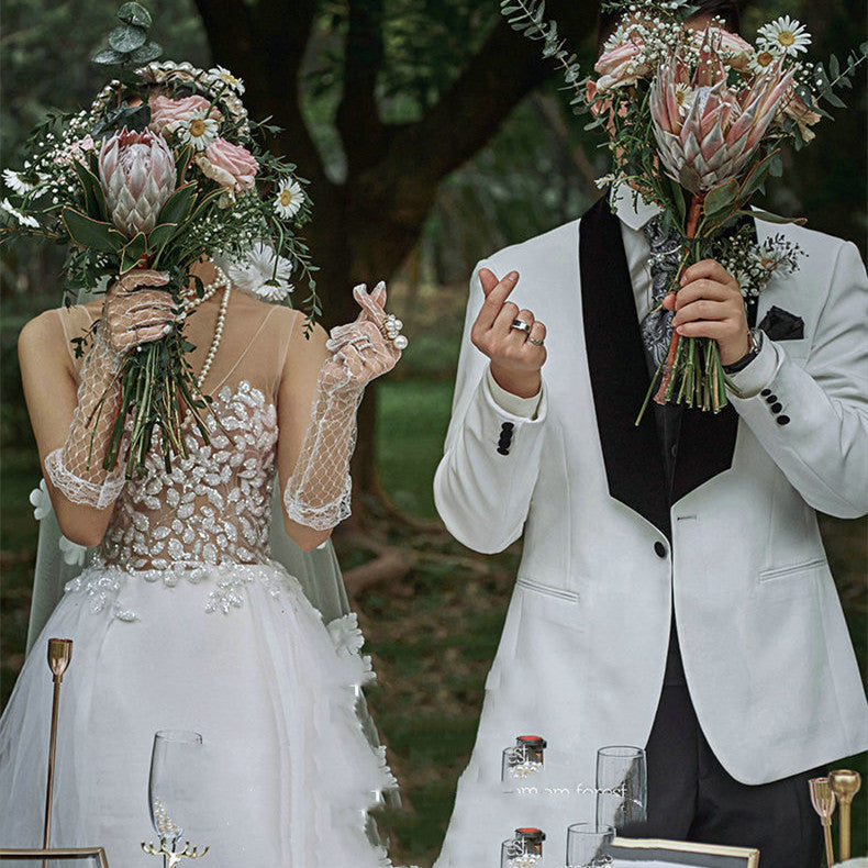 Lace V-neck Summer Couple Photo Shoot Travel Wedding Dress - kinko