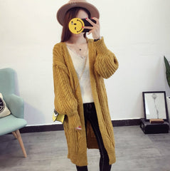 Winter Autumn Long Female Cardigans Latern Sleeve Casual Knitted Poncho Sweaters