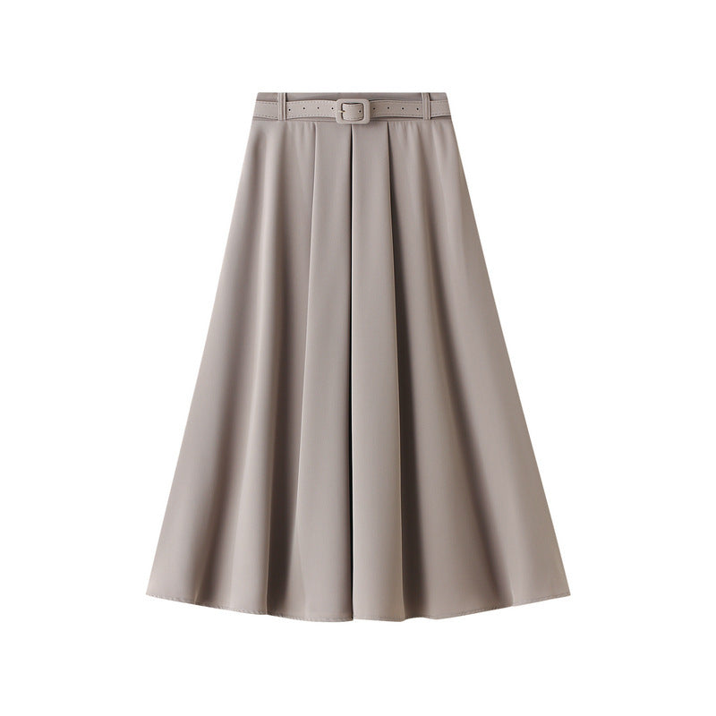 Retro High Waist A- Line Skirt Slimming Skirt Belt Attached - kinko