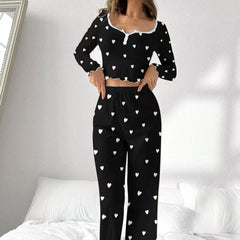 Printed Black White Heart Women's Home Clothes - kinko