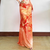 Vacation Style Printed Semi See-through High Waist Slim Skirt - kinko