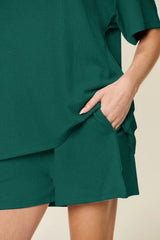 Double Take Basic style Round Neck Solid Set - kinko