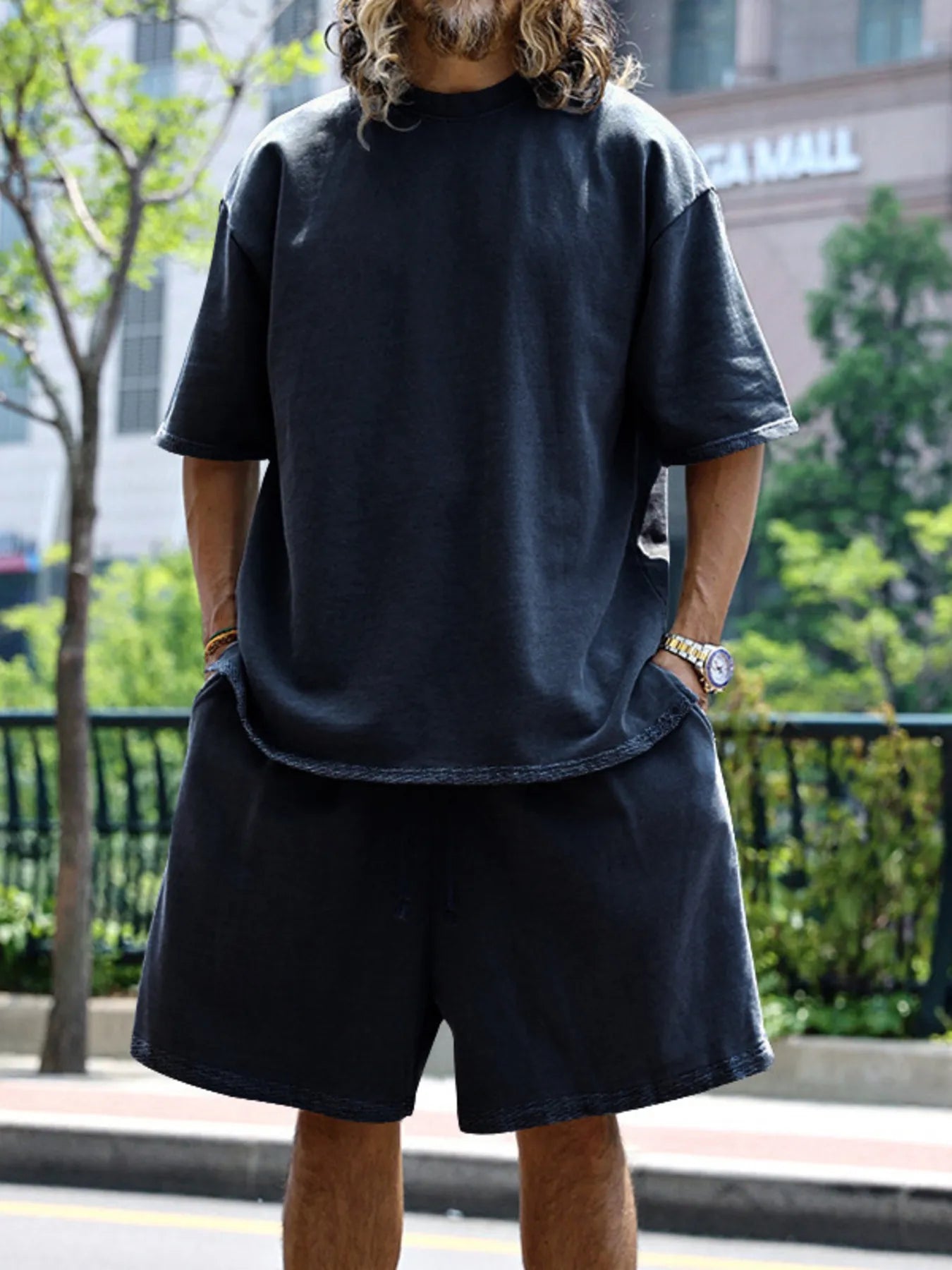 Men's Full Size Round Neck Short Sleeve Top and Shorts Set Plus Size - kinko