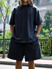 Men's Full Size Round Neck Short Sleeve Top and Shorts Set Plus Size - kinko