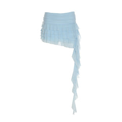 Low Waist All-match Ribbon Irregular Tulle Skirt - kinko