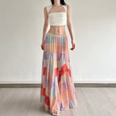 Colorful Flower Niche Artistic Colorblock Plaid Skirt - kinko