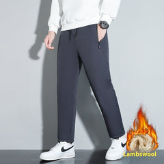 Graphene Warm With Velvet Casual Pants Fall Winter Men Plus Size Three-proof Lambswool Trousers