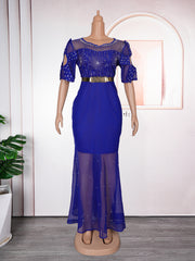 Women's Heavy Embroidered Hot Diamond Beads Night Banquet Light Luxury Evening Dress Fishtail Skirt - kinko