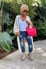 Letter Dropped Shoulder Long Sleeve Cardigan - kinko