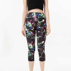 Three-color Water Drop Print Yoga Pants Pocket Cropped Leggings - kinko