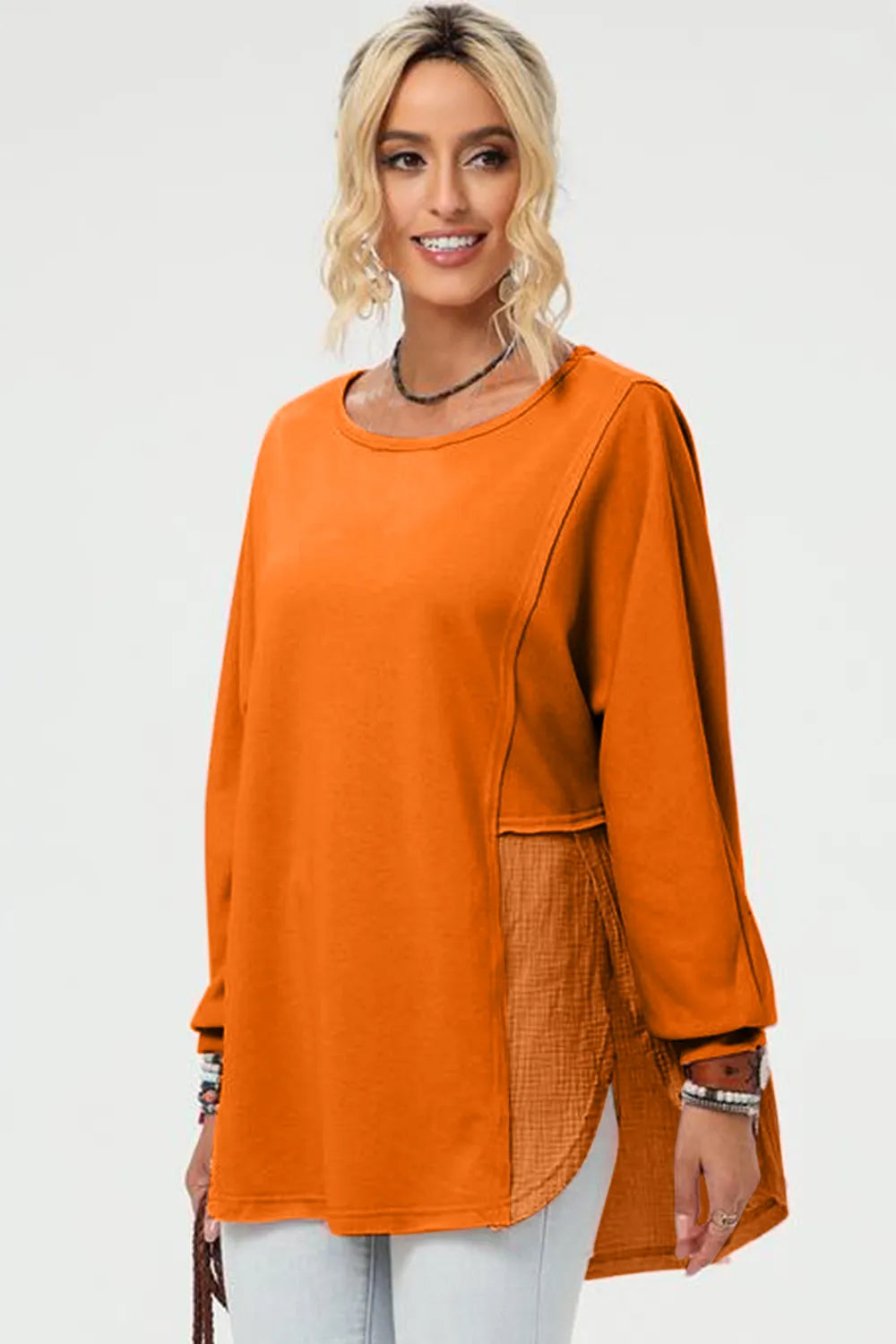 Double Take Full Size Long Sleeve High-Low T-Shirt - kinko