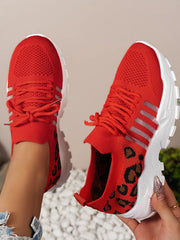 Cutout Leopard Lace Up Mesh Athletic - kinko